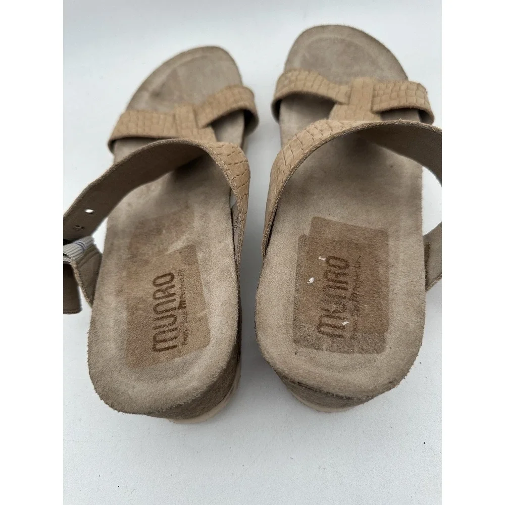 Munro Sandals Womens 10 N Ronda T-Strap Cork Wedge Slide Brown Leather Casual